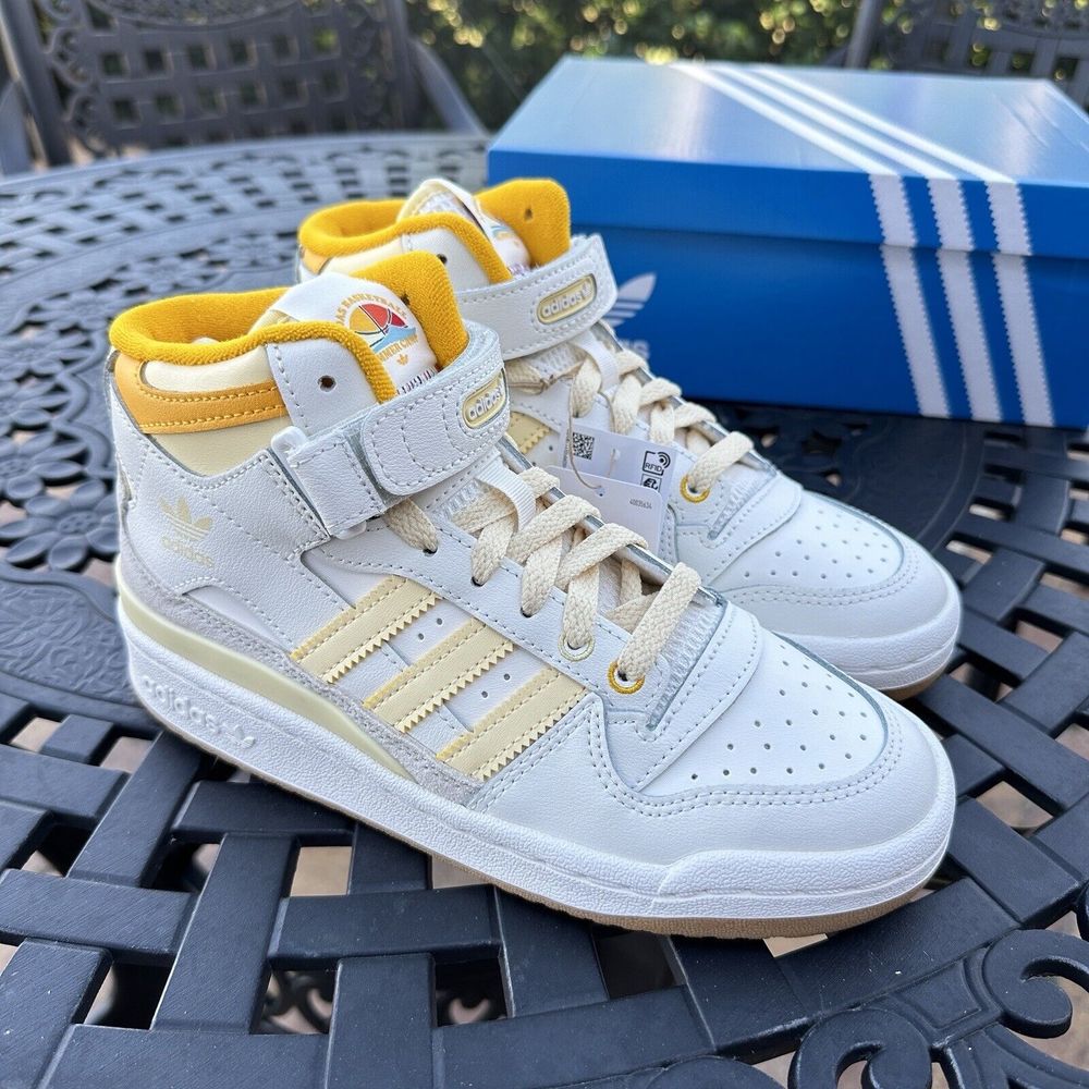 adidas Kids High-Top Sneakers in White and Yellow - Picture 3 of 16